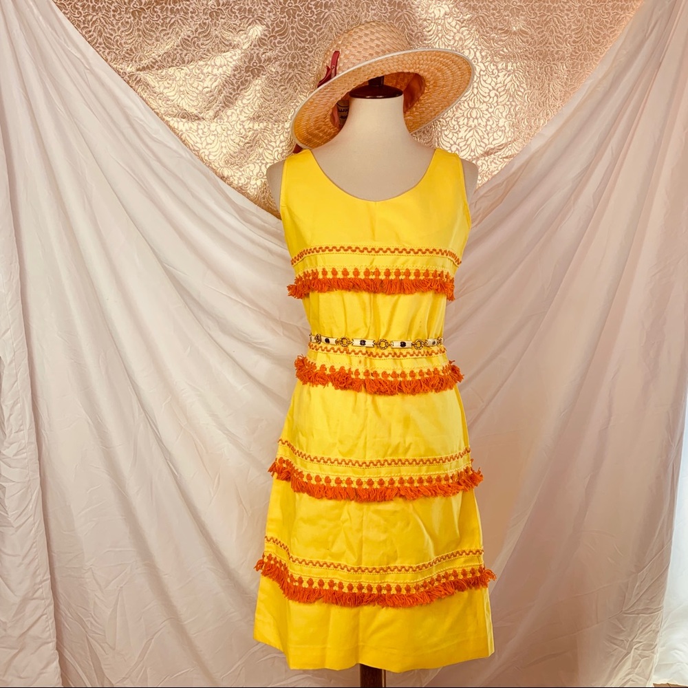 Vtg 60s Fringe Go Go Shift Tiki Dress S M